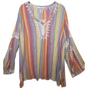 Denim 24/7 Rainbow Embroidered Tunic Top 24W Boho Lightweight Flowy Swim Cover
